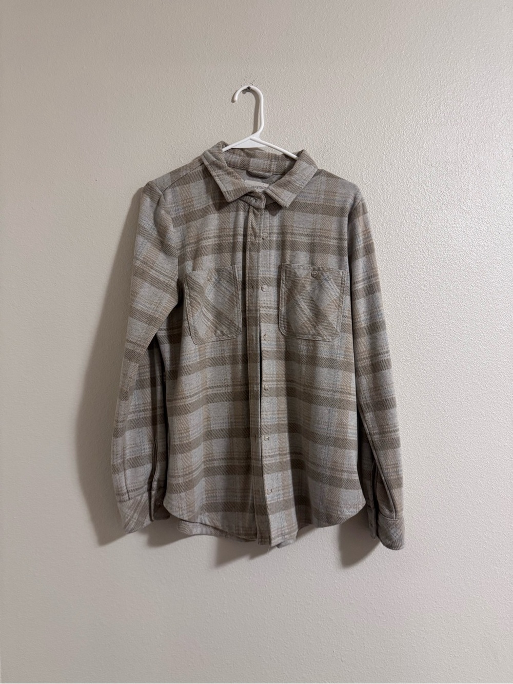 Thread & Supply Plaid Button-Down Shirt in Beige and Light Gray